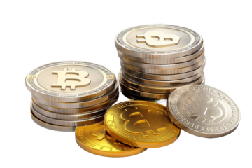 silver and gold coin isolated on transparent background