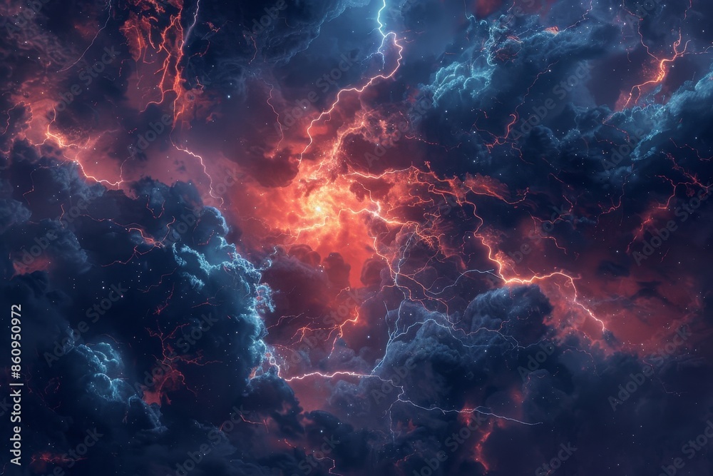Poster a colorful space scene with a red and blue spiral in the middle by ai generated image
