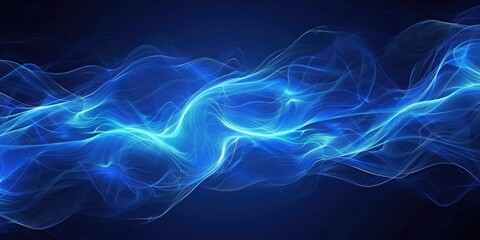 Blue Beam. Wavy Abstract Dark Blue Perspective Background with Glowing Rays and Light Waves