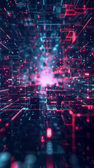 Fototapeta premium A computer generated image of a cityscape with a red and blue background