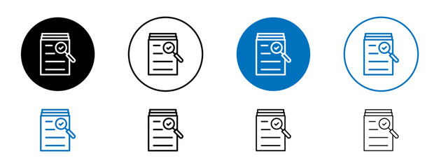 Compliance document vector icon set in black and blue color.