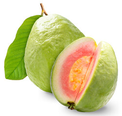 Fresh Red Guava fruit on white background. Sweet Guava fruit  isolate on white with clipping path.