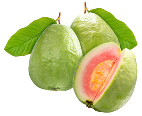 Fresh Red Guava fruit on white background. Sweet Guava fruit  isolate on white PNG File.