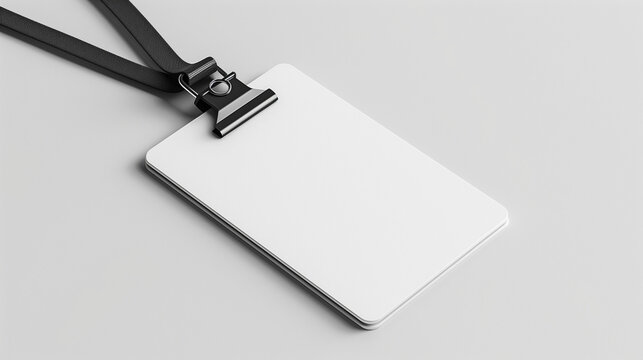 mockup blank white id card with lanyard, white background, Ai generated Images