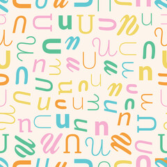 Letter U Alphabet seamless pattern playful decorative repeat backdrop background colorful decoration wrapping paper initial baby