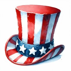 Uncle Sam Hat. US Colors, Stars And Stripes Abstract Design. Isolated On White Background. Independence Day Background. American Flag. Generative AI
