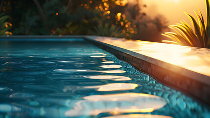 a luxury pool at sunset : Generative AI