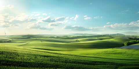 Fototapeta premium landscape of renewable energy solarcell future, eco, generator, innovative, system, home, plant, light, array, collector, electrical, building, solarcell, solar panels, 