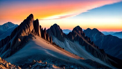 Sunset Over Rugged Mountain Peaks