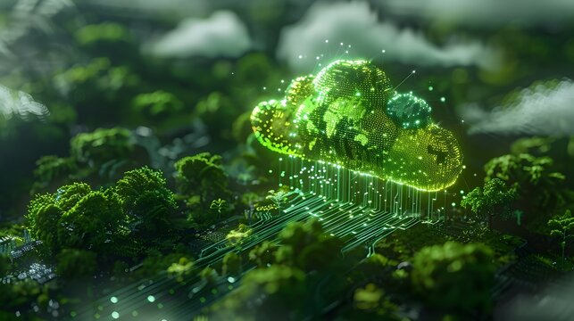 Green Cloud Computing Concept with Eco Friendly Data Centers and Energy Icons - Powered by Adobe