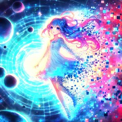 Obraz premium a beautiful 2D anime girl with sparkling hair like a thousand diamonds 3