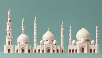 Obraz premium Mosque a illustration, set of icons for design mosque, mosque Islamic Ramadhan, elements mosque muslim, illustration of an mosque. minaret design. church tower vector
