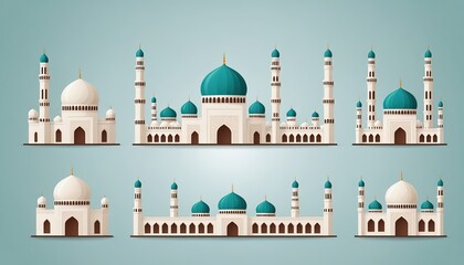 Obraz premium Mosque a illustration, set of icons for design mosque, mosque Islamic Ramadhan, elements mosque muslim, illustration of an mosque. minaret design. church tower vector