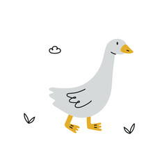 Hand drawn cute goose simple vector illustration