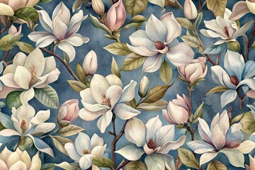 magnolia flowers seamless pattern