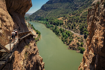 El Caminito del Rey 'The King's Path' - a hiking trail stretching along the steep walls of a limestone gorge in the Desfiladero de los Gaitanes National Park