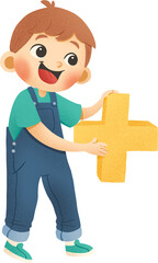 Boy Holding a Plus Symbol Illustration