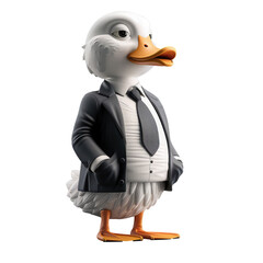 Obraz premium animal crossing of anthropomorphic duck as businessman, full body, standing on 2 legs, 3d character cartoon