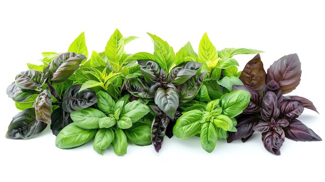 A colorful assortment of basil leaves in an organic garden