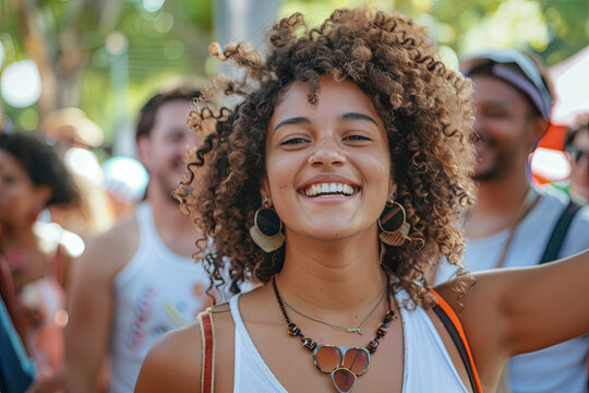 Woman leading a community event, mobilizing volunteers, and making a positive impact