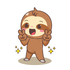 Fototapeta premium Cute Sloth Posing Peace Hand Sign Cartoon Character. Adorable and Kawaii Animal Concept Design. Icon Mascot Vector Illustration