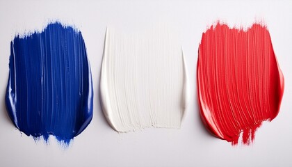 Paint stroke in French flag colors on white background. blue, white, red