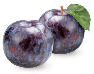 Fresh Black Plum fruit isolated on white background, Black Plums fruits on white With clipping path.