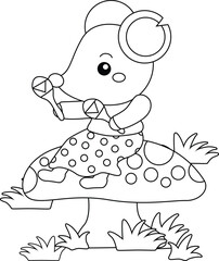 Cute and Funny Mouse Animal Musicians Playing Music Instrumental Cartoon Coloring Activity for Kids and Adult