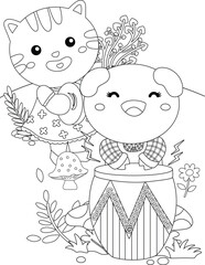 Cute and Funny Animal Musicians Playing Music Instrumental Cartoon Coloring Activity for Kids and Adult