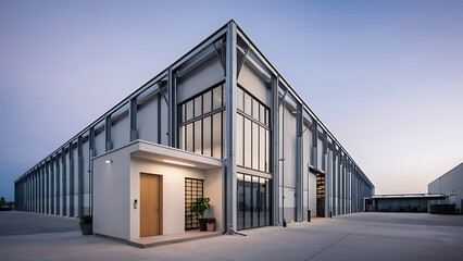 Obraz premium Exterior of a modern warehouse with a small office unit
