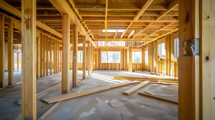 construction residential new house in progress at building site housing estate development :...