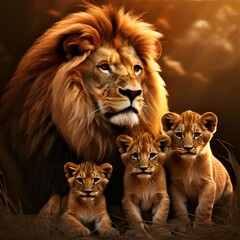 Fototapeta premium lion and cubs