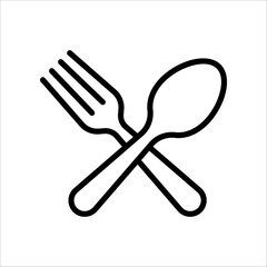 Spoon and fork line icon isolated on white background.