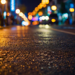 Abstract blur evening city street road lighting bokeh for background. Defocused street scene. Blurred of main street, headlamps. Outdoor busy modern life concept. Suitable for web and magazine layouts