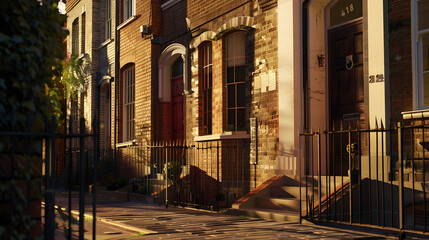 Fototapeta premium Traditional brick terraced houses in London England : Generative AI