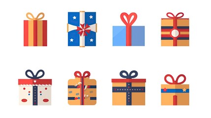 Gift Box Icon Set with Ribbon Gift Box Icon in Flat Style