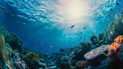 Fototapeta premium beautiful sea deep or ocean underwater with coral reef, Sea world under water background