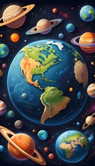 Naklejka premium Celestial Symphony: A Colorful Depiction of Planets in Space