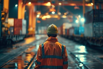 Supervisor managing container shipment at industrial shipping terminal for efficient operations