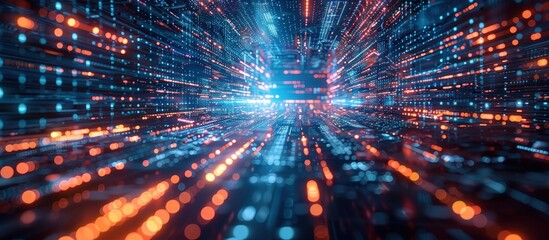 Obraz premium High-speed digital data stream with vibrant lights and motion, representing advanced technology, cyber networks, and futuristic data transfer.