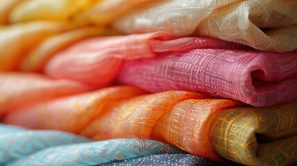 Soft focus on colorful cotton clothes artsy stack