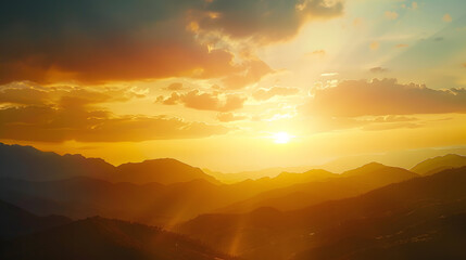 Obraz premium Mountains during sunset Beautiful natural landscape in the summer time : Generative AI