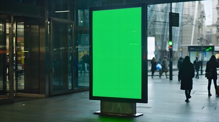 Green Screen Billboard Displayed in Urban City Center During Daytime