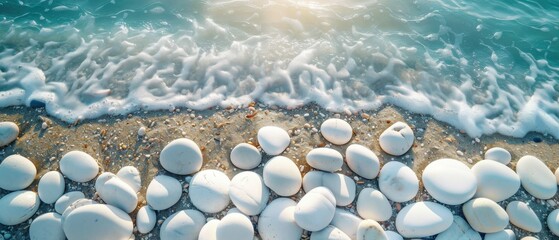photo of a beach made of smooth stones. water, minimalism