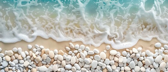 photo of a beach made of smooth stones. water, minimalism