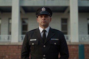 Obraz premium Portrait of a Serious Police Officer in Uniform