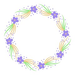 Circles of purple flowers with a natural theme and white background can be used for design purposes
