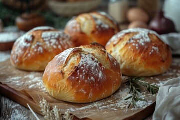 the process of baking round bread in the oven.