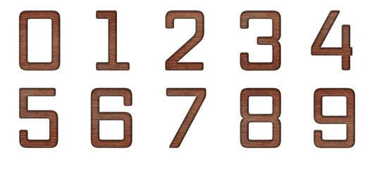線が細い角張った横の木目の茶色い数字のセット