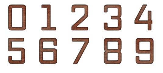 線が細い角張った横の木目の茶色い数字のセット